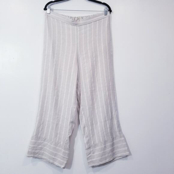 Loft Marisa Striped Linen Blend High Rise Straight Leg Pull on Pants - Picture 1 of 13